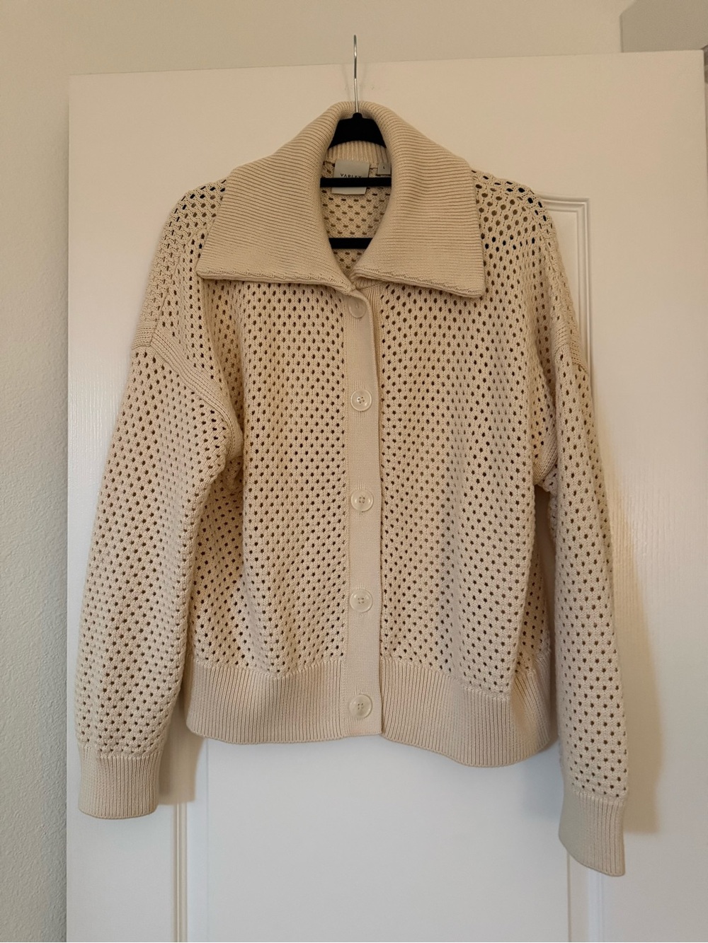 Varley Myrtle Cream Button-Up Open Knit Cardigan